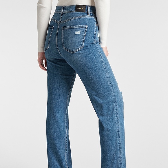 Express Super Highrise Ripped Modern Straight Jeans, 10R - Picture 4 of 8